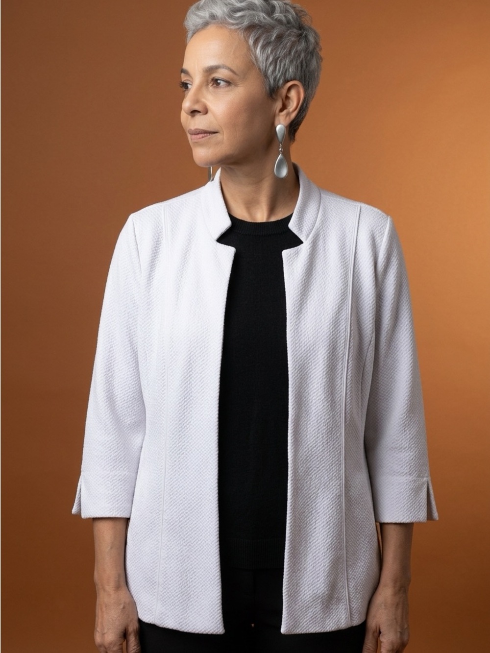 Tanjay Petite Y2K Office Summer White Textured Stretch Suit Blazer Jacket-12P